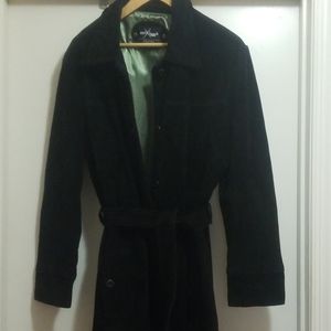 Women's suede leather belted long trenchcoat